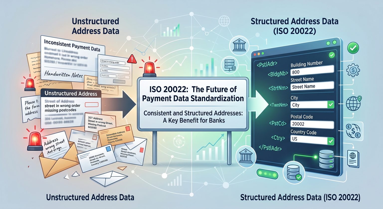 Strukturierte Adressen nach ISO 20022: Warum Banken Adressdaten in den Stammdaten bereinigen sollten, nicht in der Zahlungsnachricht