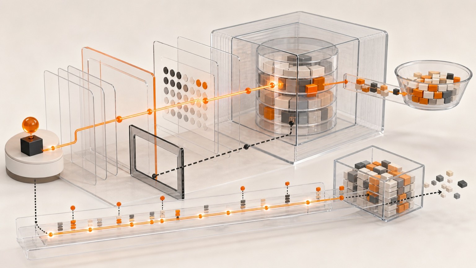 Layered RAG access-control cutaway showing requester context, tenant isolation, field scoping, customer-owned infrastructure, prompt minimisation and an audit trail