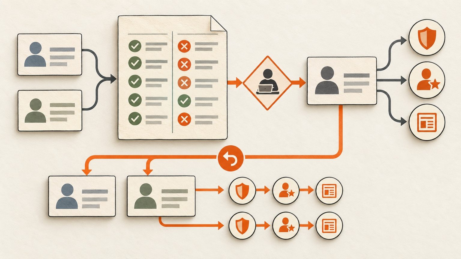 Bankprüfende untersuchen widersprüchliche Datensatznachweise, können eine vorgeschlagene Entität trennen und nachgelagerte Prüfungen erneut ausführen.